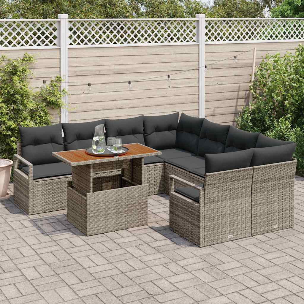 Garten Essgruppe mit Kissen 9 pcs Grau und Braun
