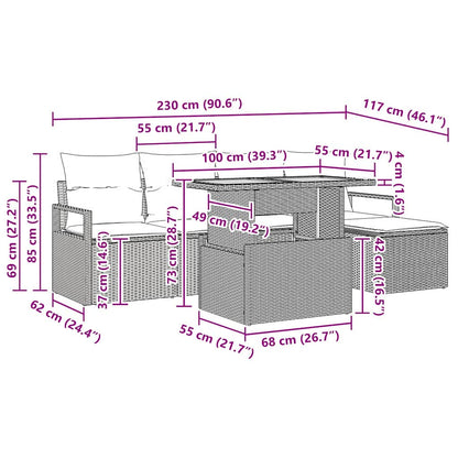 Garten Essgruppe mit Kissen 6 pcs Schwarz und Creme