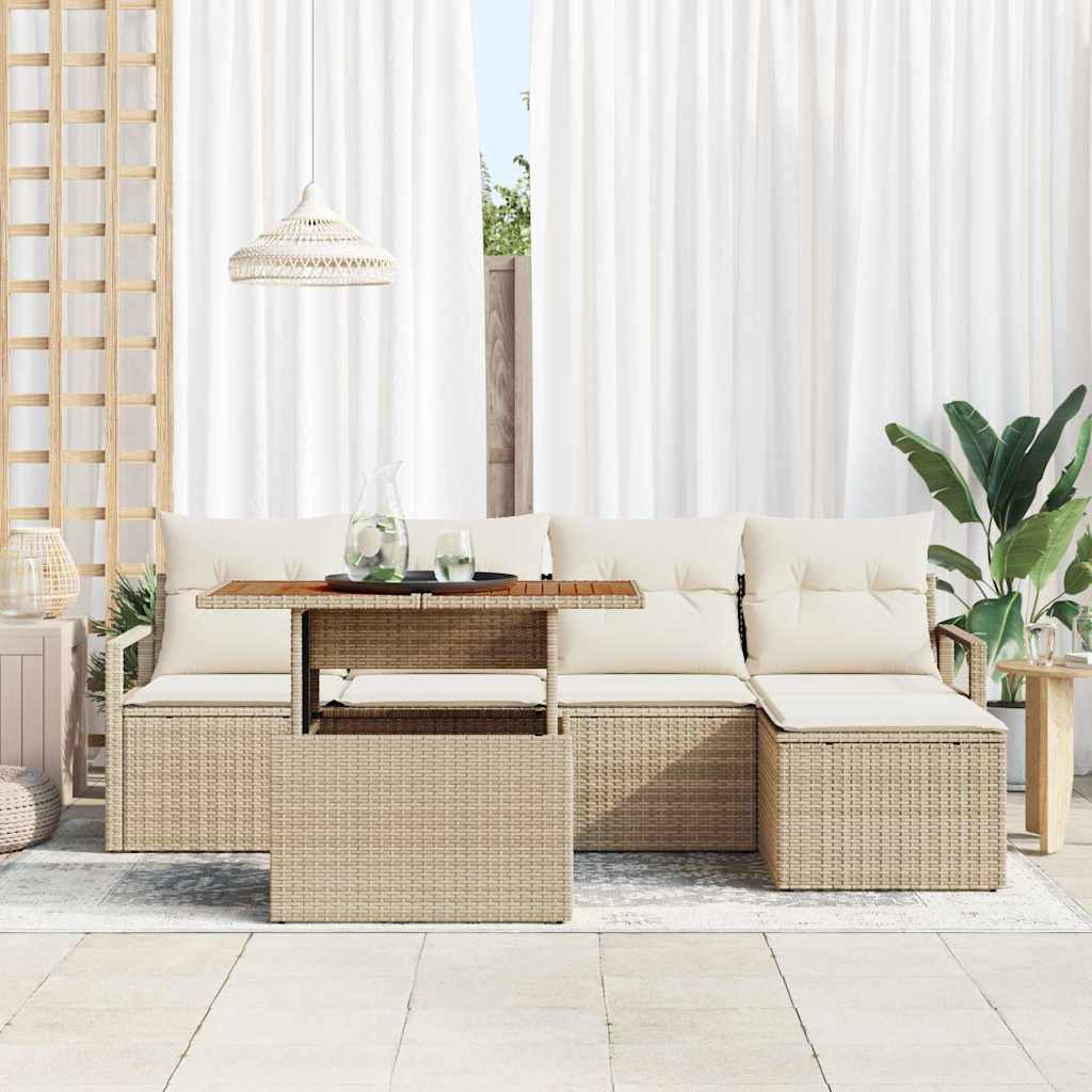 vidaXL Garten Essgruppe mit Kissen 6 pcs Beige und Creme