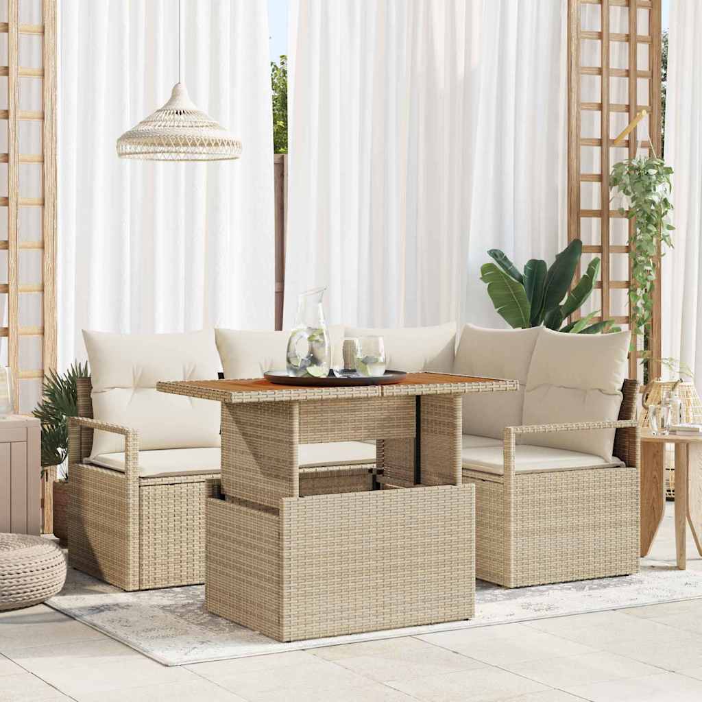 vidaXL Garten Essgruppe mit Kissen 5 pcs Beige und Creme