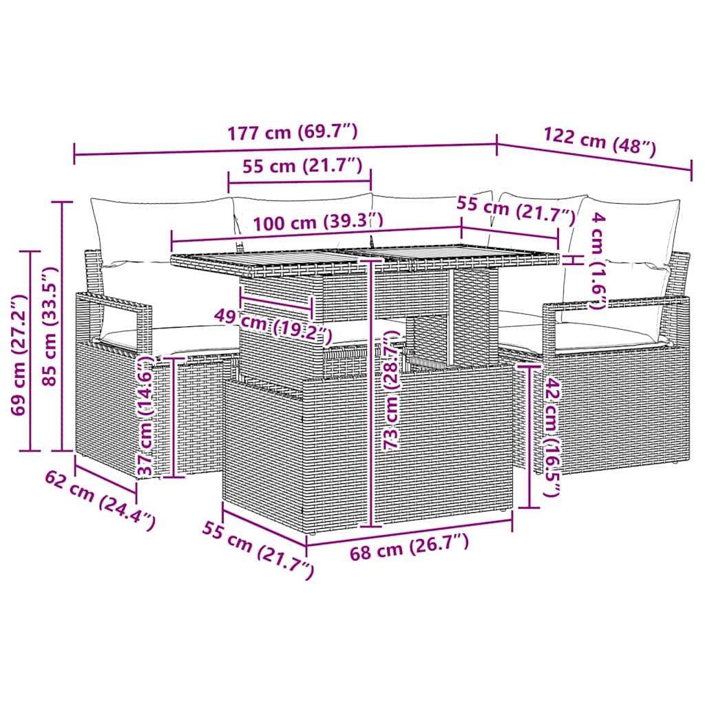 vidaXL Garten Essgruppe mit Kissen 5 pcs Beige und Creme