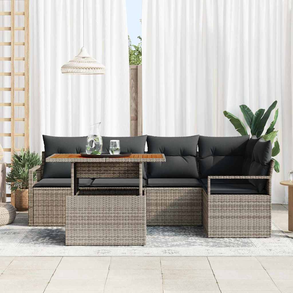vidaXL Garten Essgruppe mit Kissen 6 pcs Grau und Braun