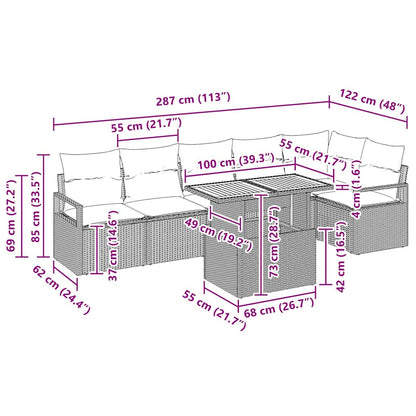 Garten Essgruppe mit Kissen 7 pcs Grau und Braun