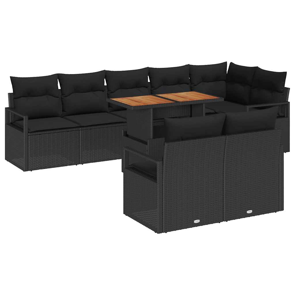 Garten-Sofa-Set mit Kissen mit Kissen 9 pcs Schwarz und Braun