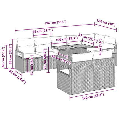 Garten-Sofa-Set mit Kissen mit Kissen 9 pcs Schwarz und Braun