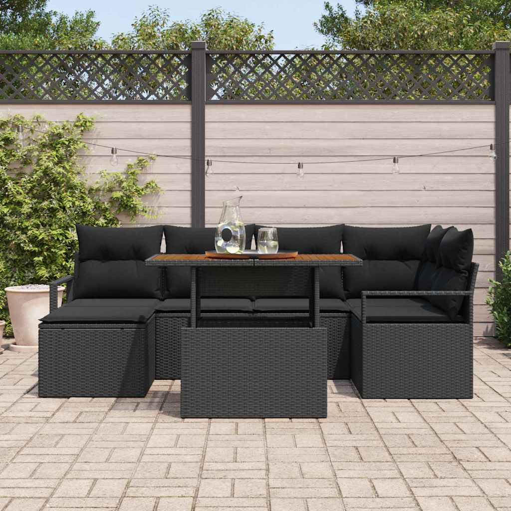 Garten Essgruppe mit Kissen 7 pcs Schwarz und Braun