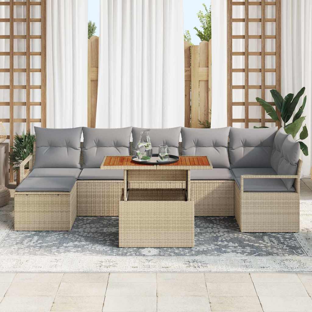 vidaXL Garten Essgruppe mit Kissen 8 pcs Beige und Grau