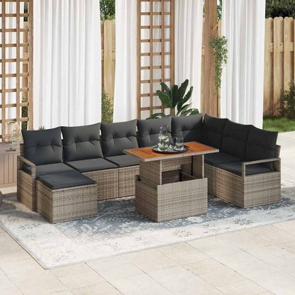 Garten-Sofa-Set mit Kissen 9 pcs Grau und Braun