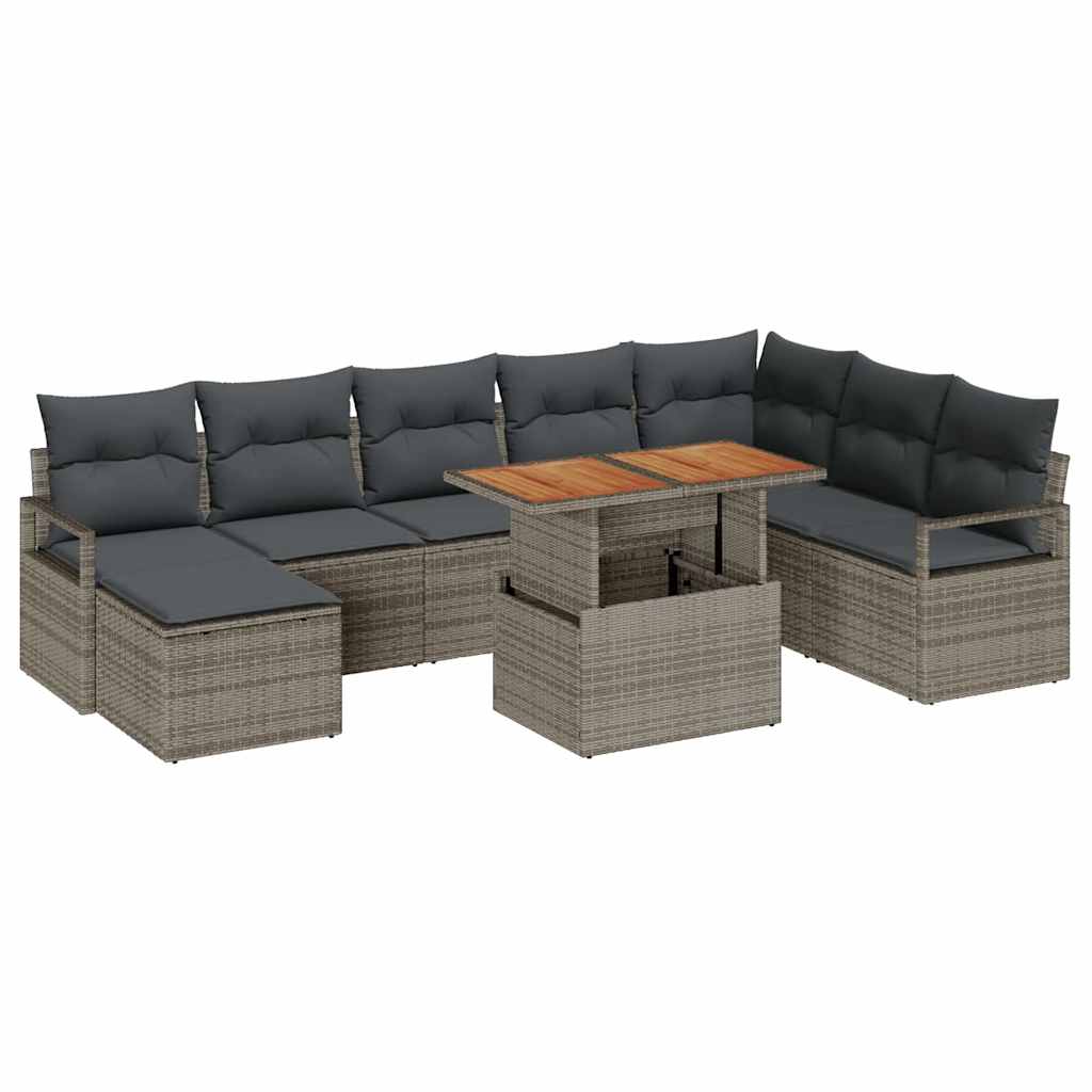 Garten-Sofa-Set mit Kissen 9 pcs Grau und Braun