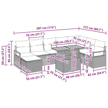 vidaXL Garten-Sofa-Set mit Kissen 9 pcs Beige und Grau