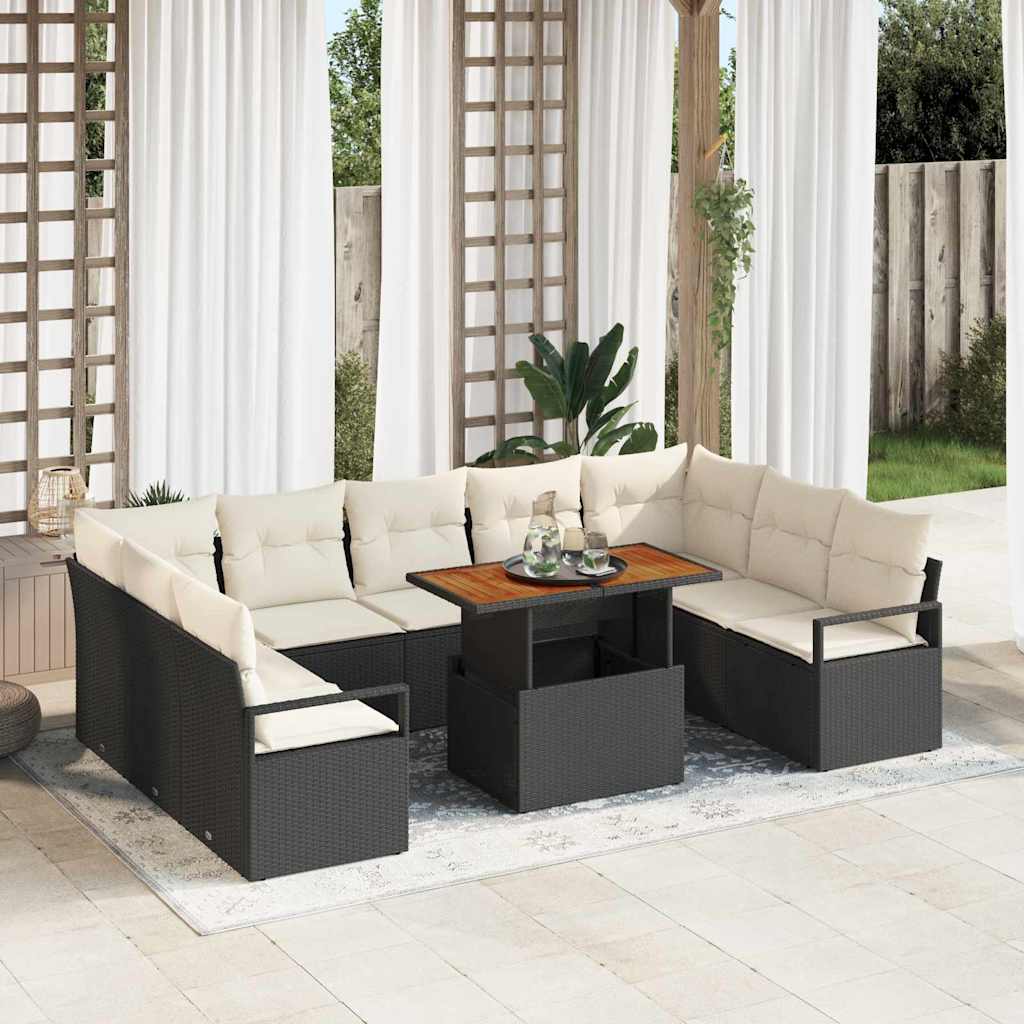 vidaXL Salon de jardin avec coussins 10 pcs Noir et crème
