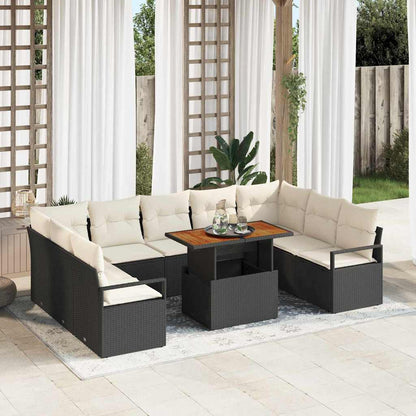 vidaXL Salon de jardin avec coussins 10 pcs Noir et crème