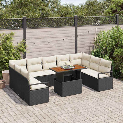 vidaXL Salon de jardin avec coussins 10 pcs Noir et crème