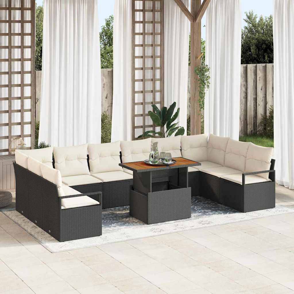Garten-Sofa-Set mit Kissen mit Kissen 11 pcs Schwarz und Creme
