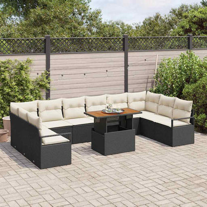 Garten-Sofa-Set mit Kissen mit Kissen 11 pcs Schwarz und Creme