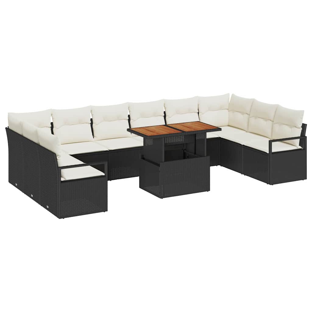 Garten-Sofa-Set mit Kissen mit Kissen 11 pcs Schwarz und Creme