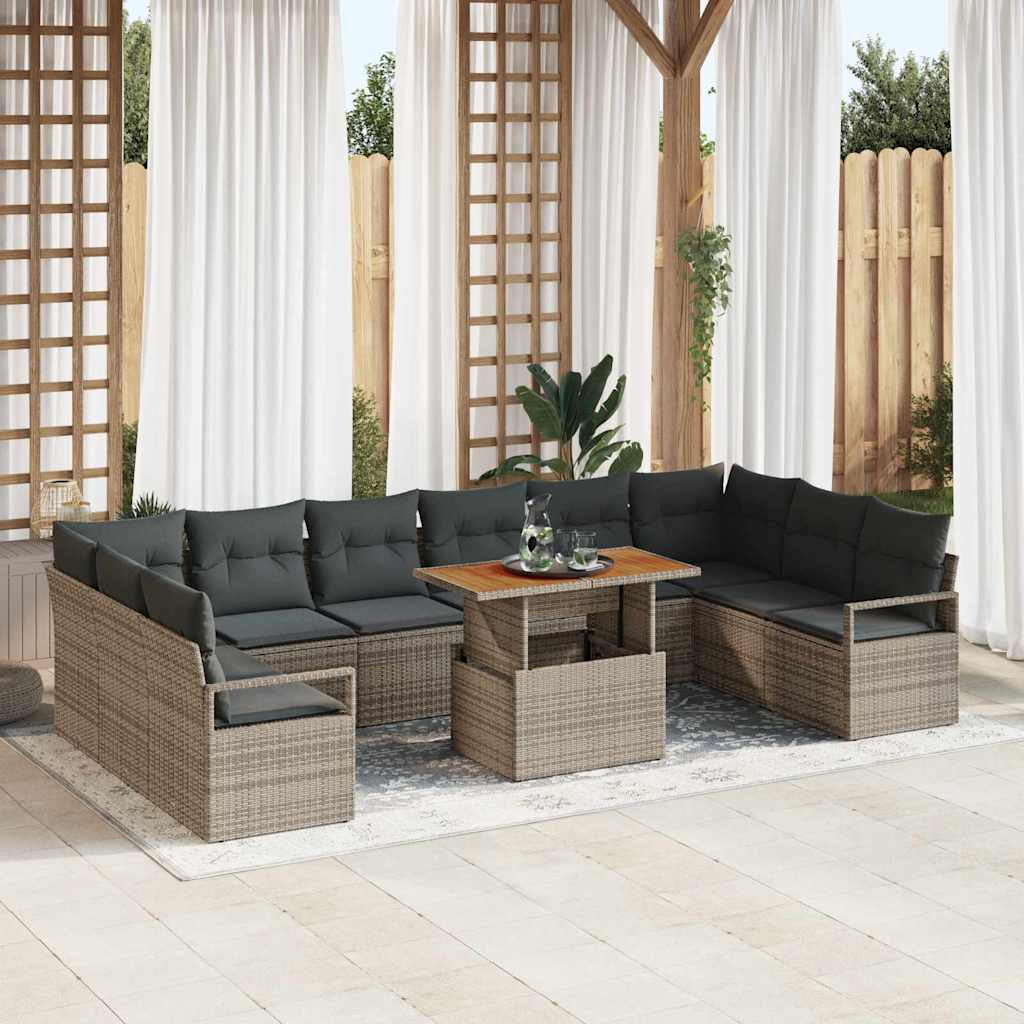 Garten-Sofa-Set mit Kissen mit Kissen 11 pcs Grau und Braun