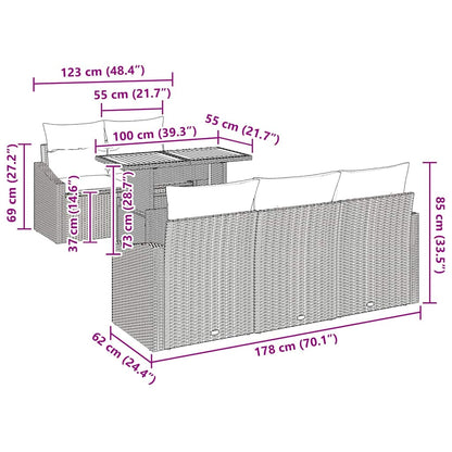 Garten Essgruppe mit Kissen 6 pcs Grau und Braun