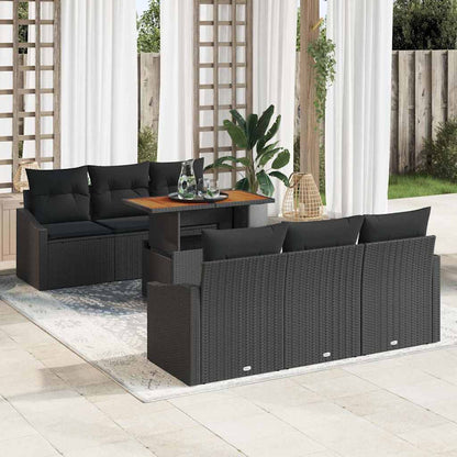 Garten-Sofa-Set mit Kissen mit Kissen 7 pcs Schwarz und Braun
