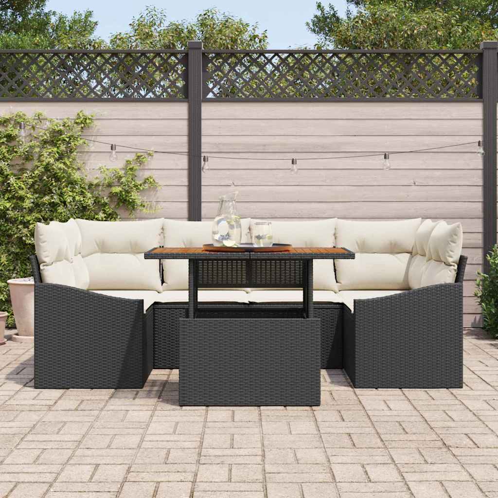 Garten Essgruppe mit Kissen 7 pcs Schwarz und Creme