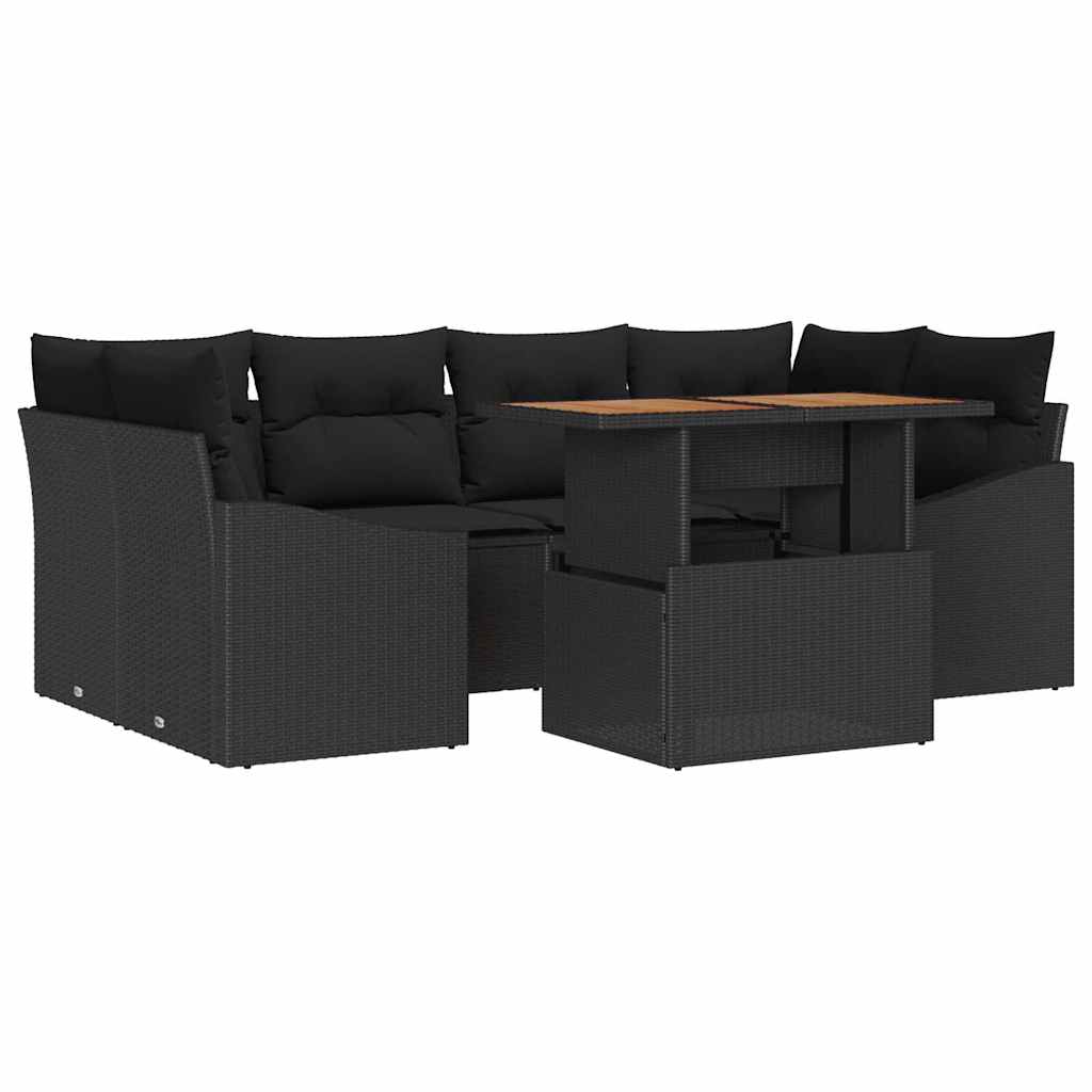 vidaXL Ensemble de salle à manger de jardin 7 pcs avec coussins Noir et marron