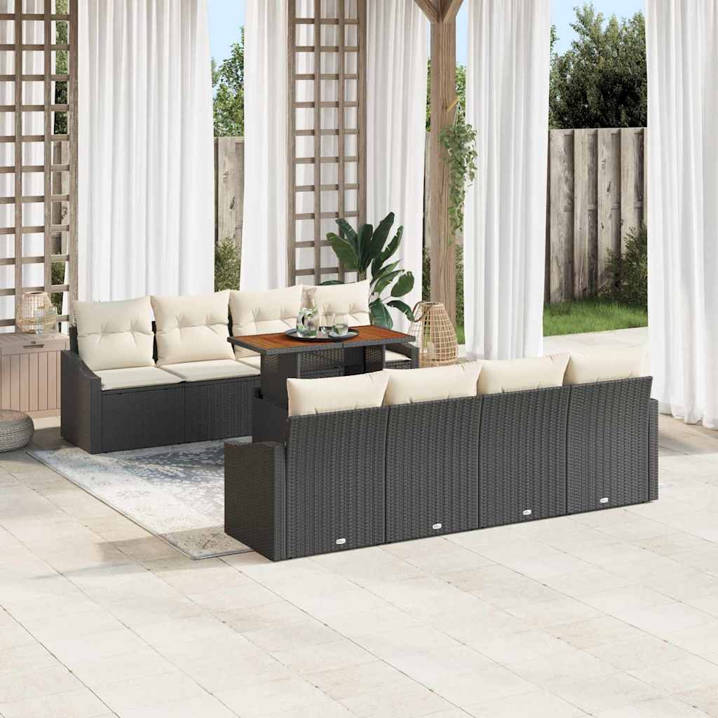 Garten Essgruppe mit Kissen 9 pcs Schwarz und Creme