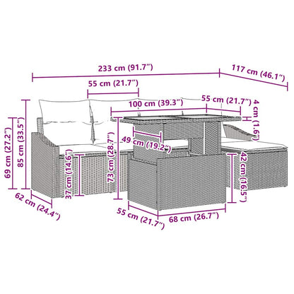 Garten Essgruppe mit Kissen 6 pcs Schwarz und Creme