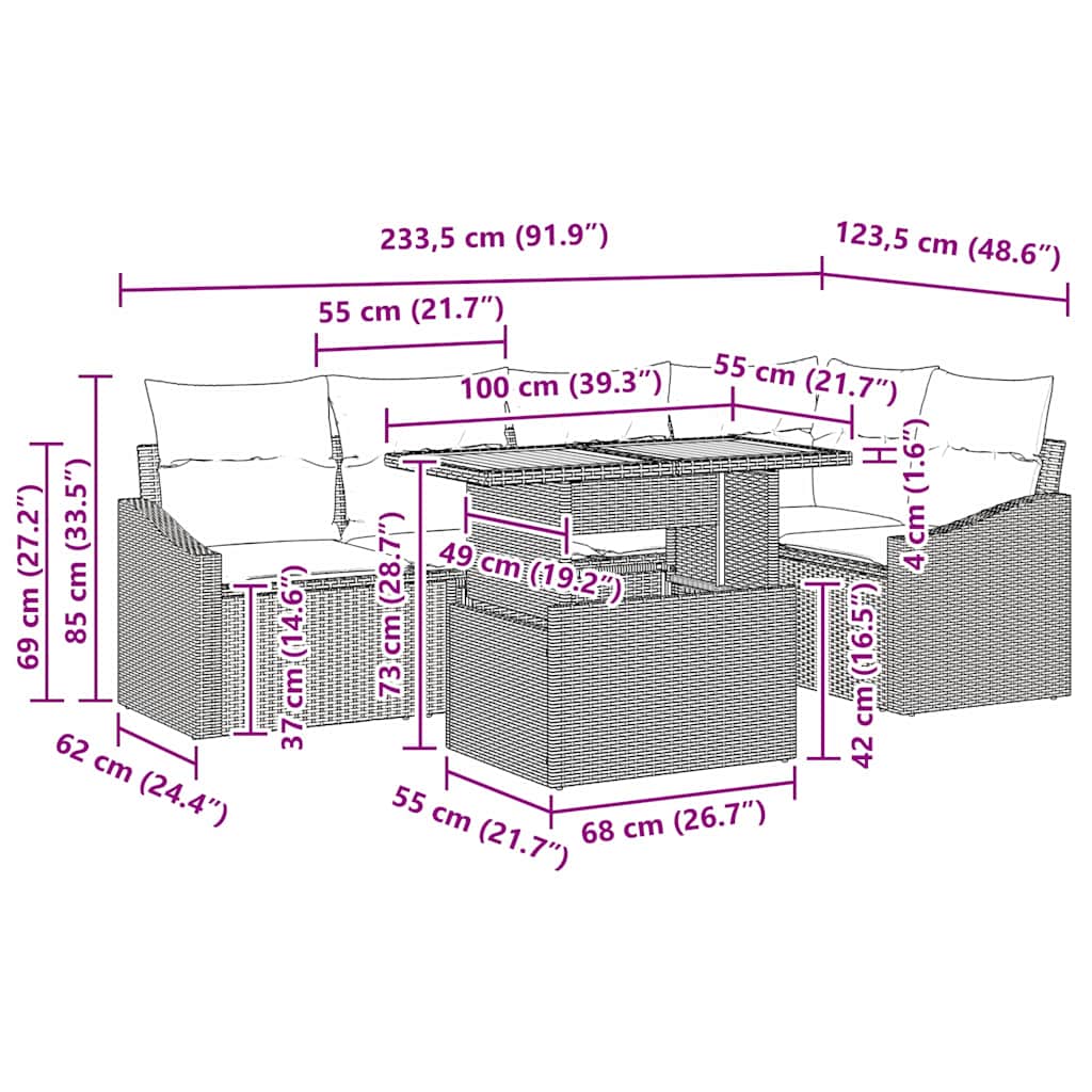 Garten Essgruppe mit Kissen 6 pcs Grau und Braun