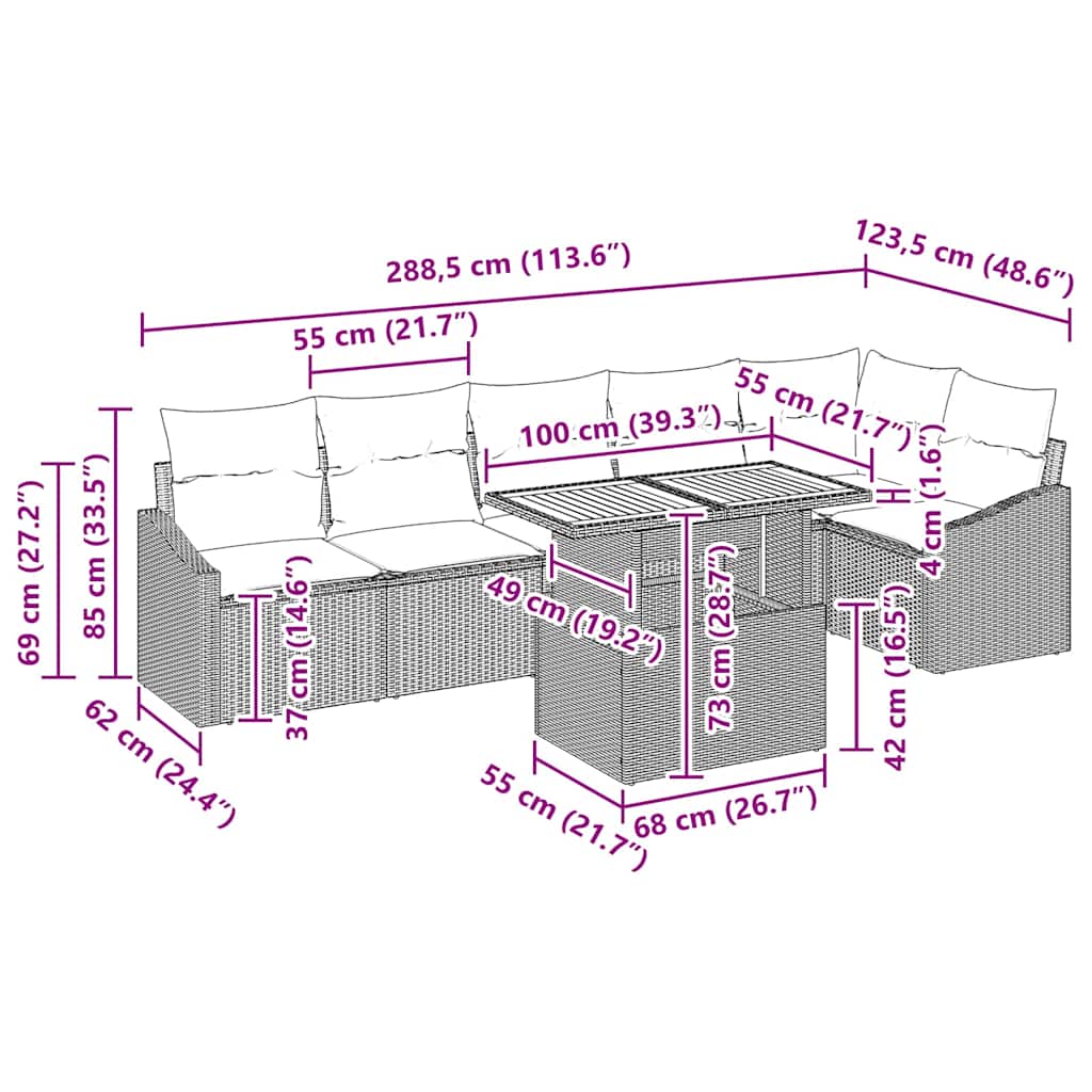 Garten Essgruppe mit Kissen 7 pcs Grau und Braun