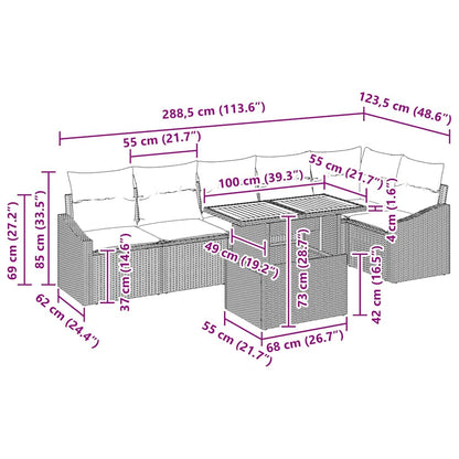 Garten Essgruppe mit Kissen 7 pcs Grau und Braun