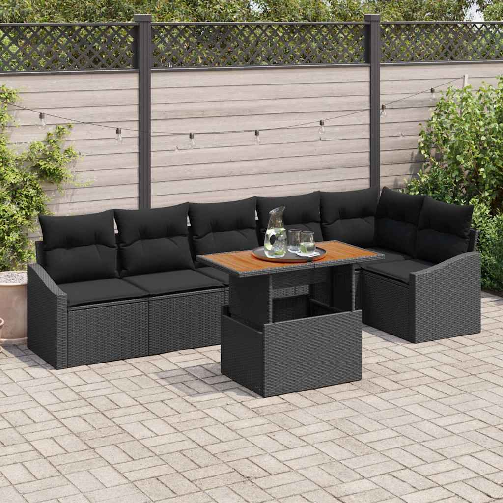 vidaXL Salon de jardin avec coussins 7 pcs Noir et Marron