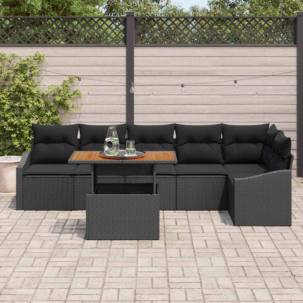 vidaXL Salon de jardin avec coussins 7 pcs Noir et Marron