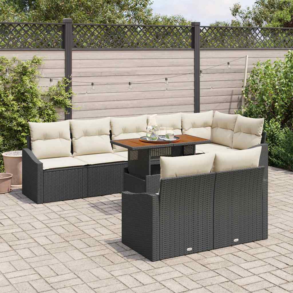 Garten-Sofa-Set mit Kissen mit Kissen 9 pcs Schwarz und Creme