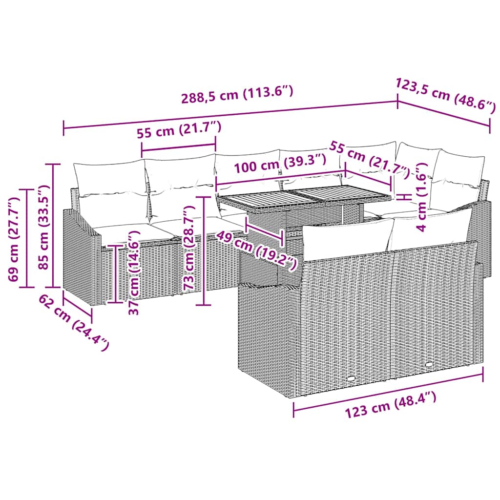 Garten-Sofa-Set mit Kissen mit Kissen 9 pcs Schwarz und Creme