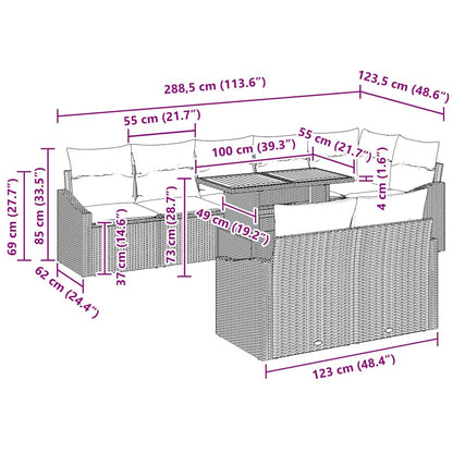 Garten-Sofa-Set mit Kissen mit Kissen 9 pcs Schwarz und Creme