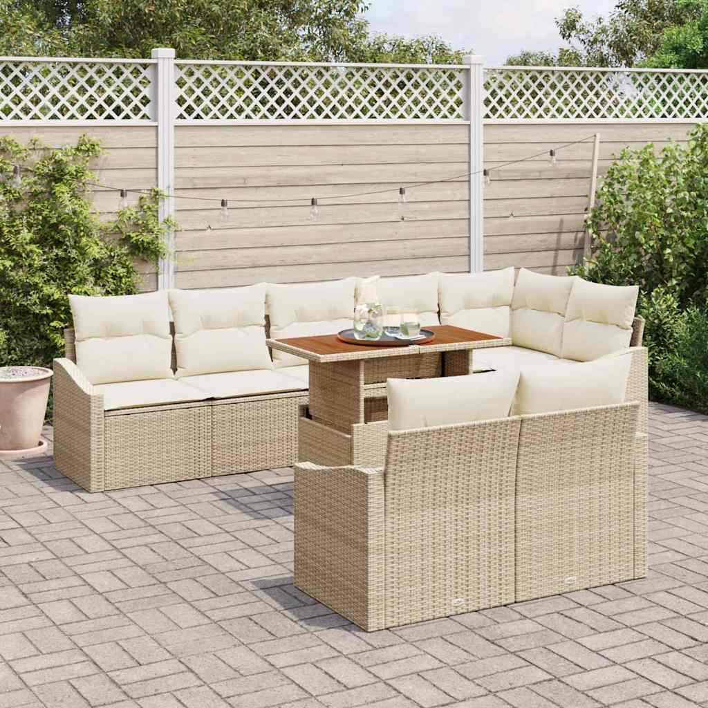 Garten-Sofa-Set mit Kissen mit Kissen 9 pcs Beige und Creme