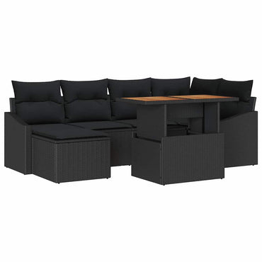 vidaXL Ensemble repas de jardin avec coussins 7 pcs Noir et marron