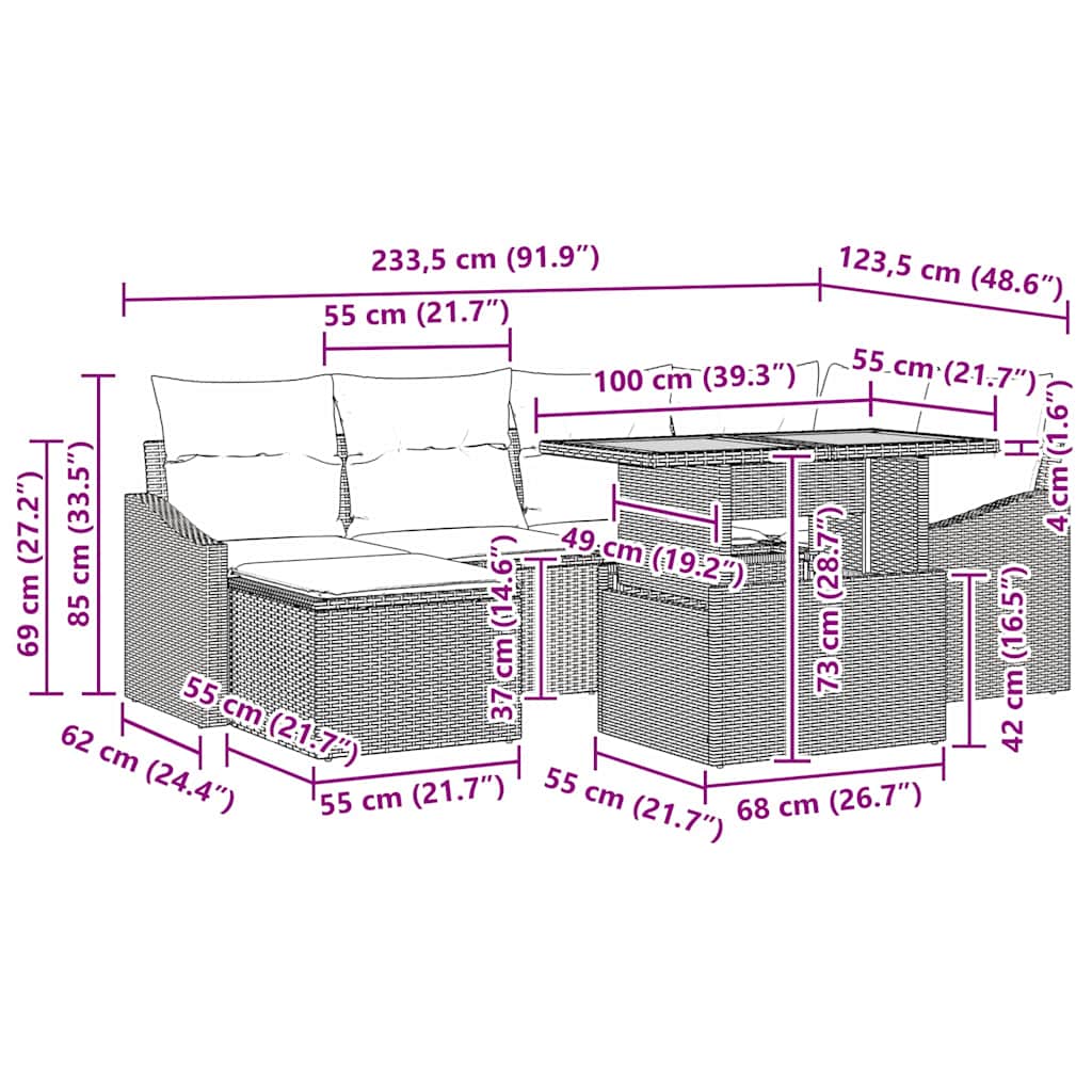 vidaXL Garten Essgruppe mit Kissen 7 pcs Schwarz und Braun