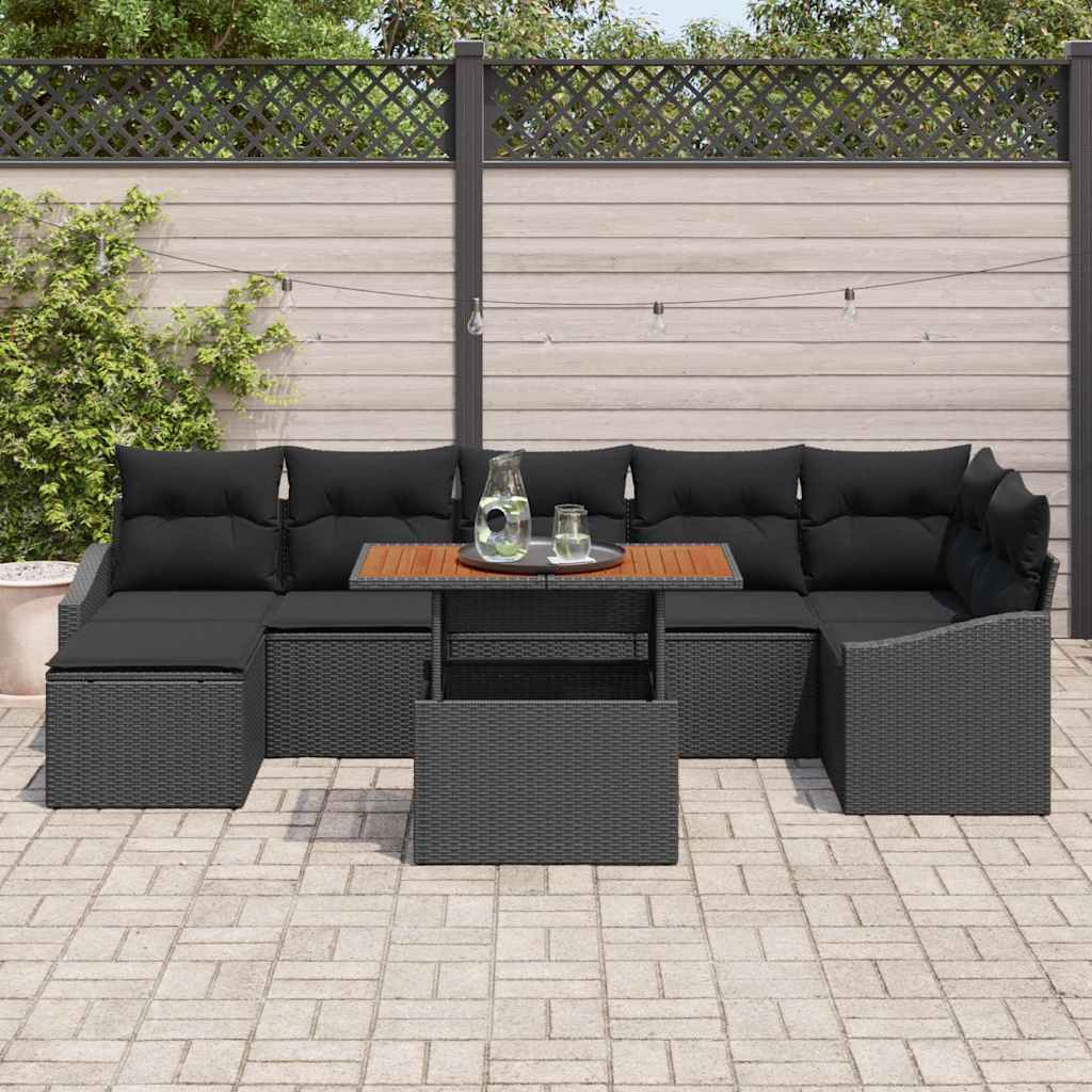 vidaXL Salon de jardin avec coussins 8 pcs Noir et marron