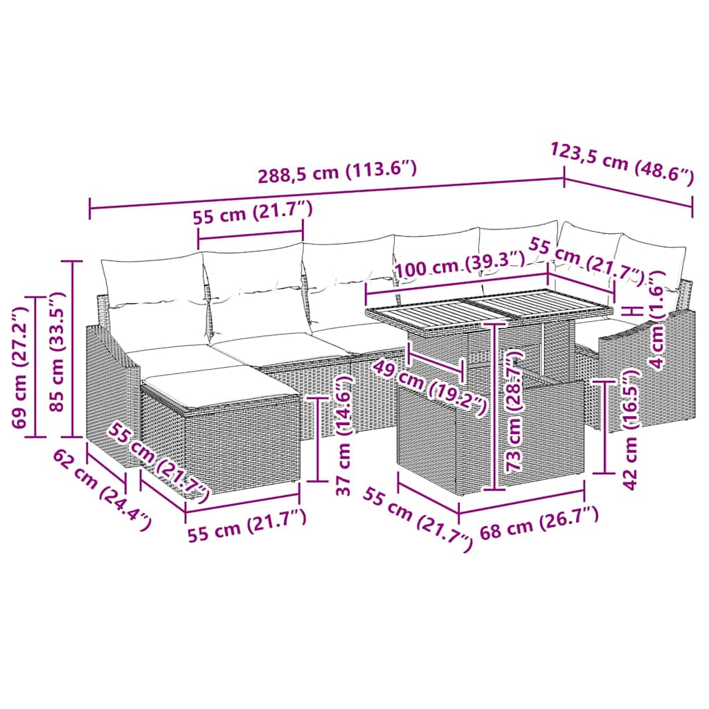 vidaXL Salon de jardin avec coussins 8 pcs Noir et marron