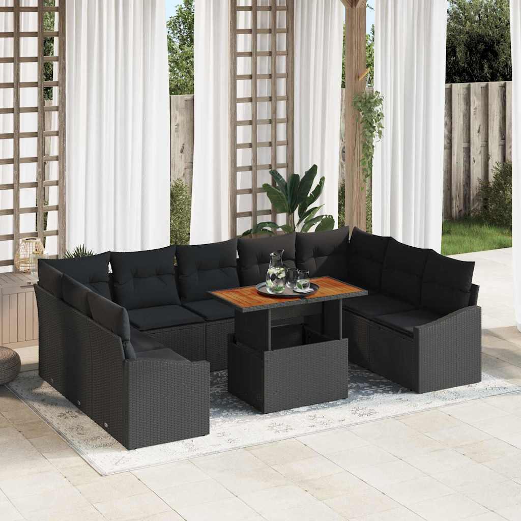 vidaXL Salon de jardin à dîner avec coussins 10 pcs Noir et marron