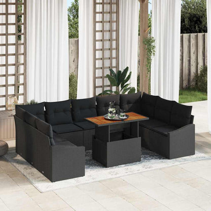 vidaXL Salon de jardin à dîner avec coussins 10 pcs Noir et marron