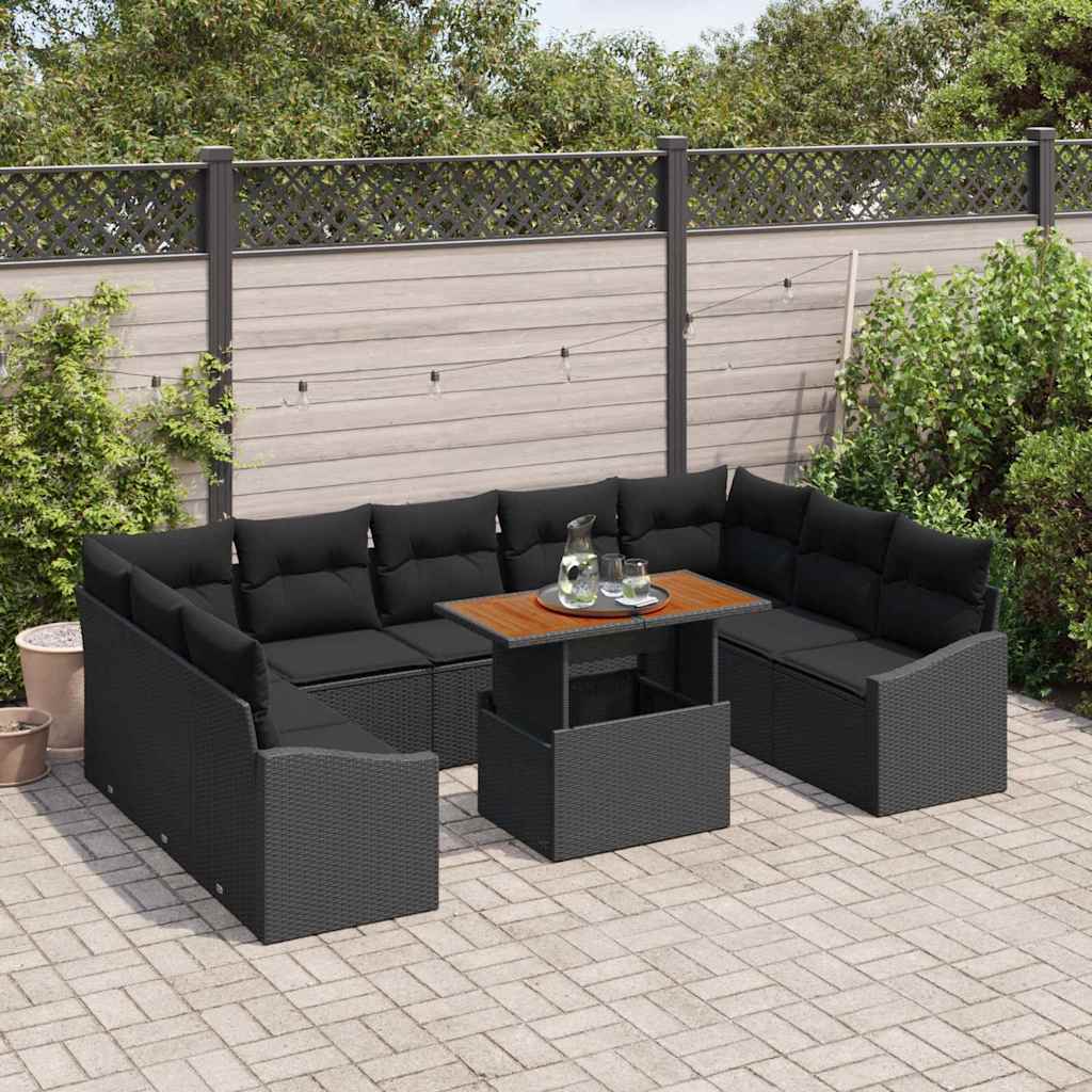 vidaXL Salon de jardin à dîner avec coussins 10 pcs Noir et marron