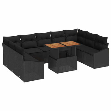 vidaXL Salon de jardin à dîner avec coussins 10 pcs Noir et marron