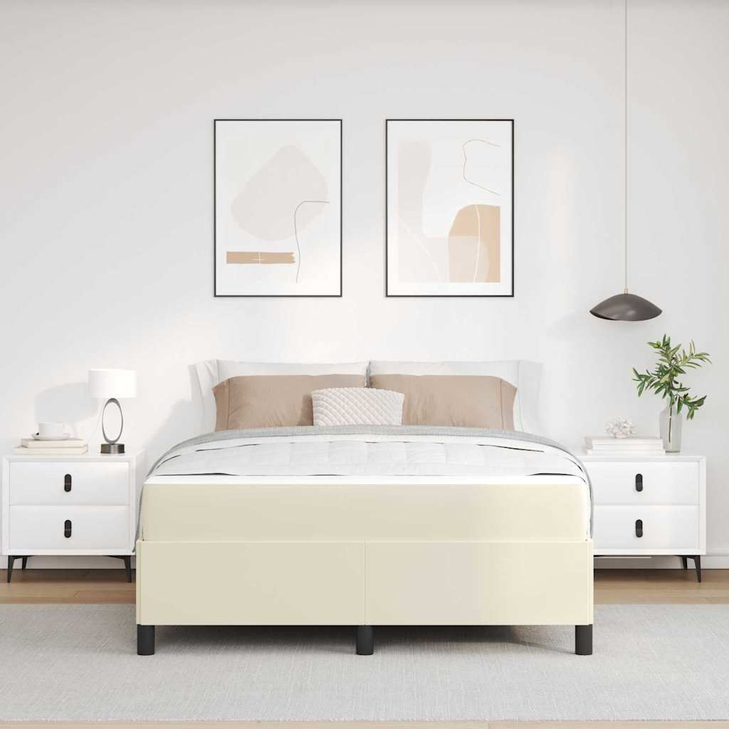 vidaXL Bettrahmen mit Matratze Creme 140 x 190 cm Stoff