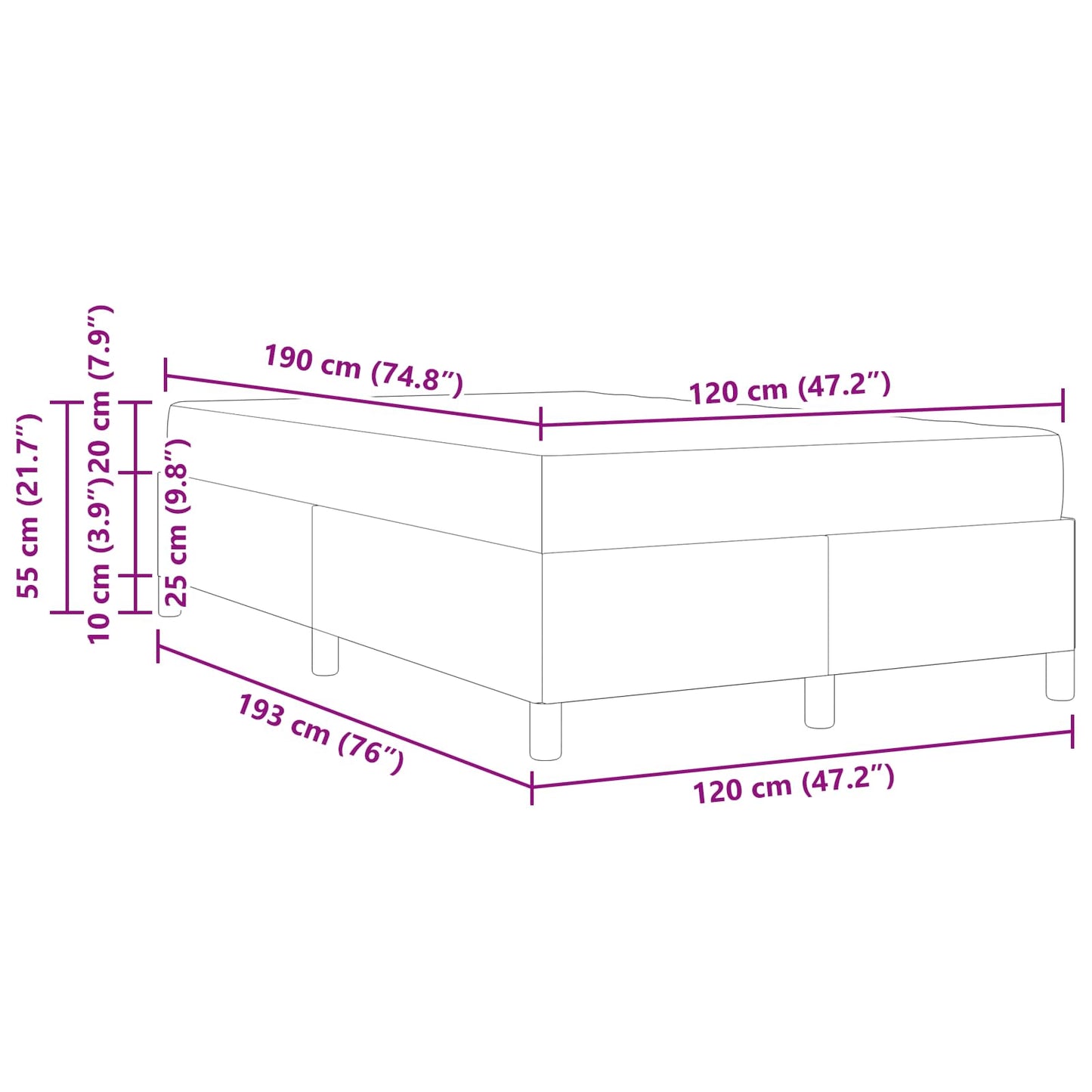 Bettrahmen mit Matratze Hellgrau 120 x 190 cm Stoff