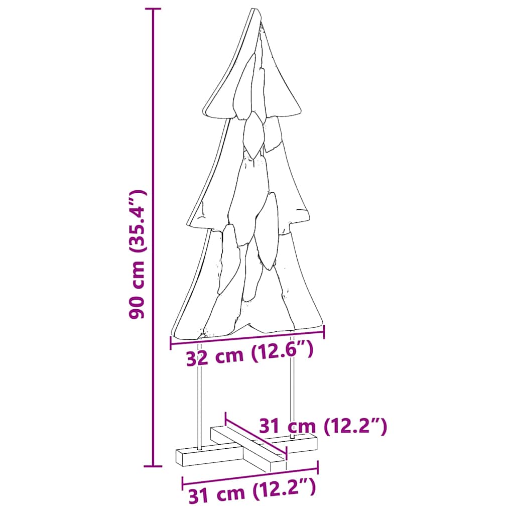 vidaXL Weihnachtsbaum mit Ständer Braun 90 cm Massivholz Teak