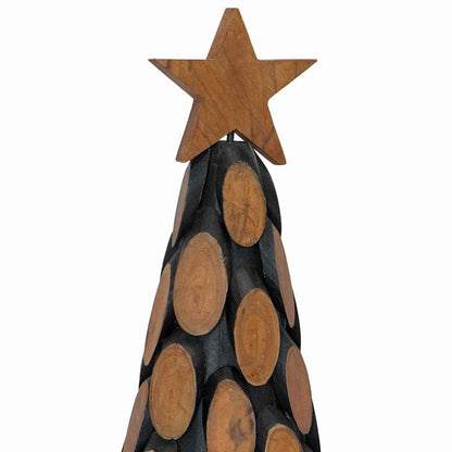 vidaXL Sapin de Noël avec support Marron 61 cm Bois de teck massif