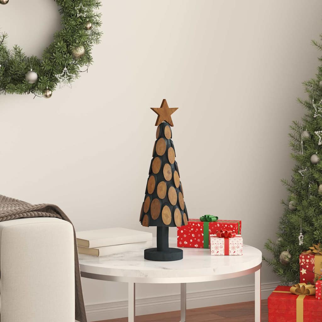 vidaXL Sapin de Noël avec support Marron 61 cm Bois de teck massif