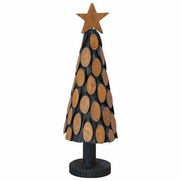 vidaXL Sapin de Noël avec support Marron 61 cm Bois de teck massif